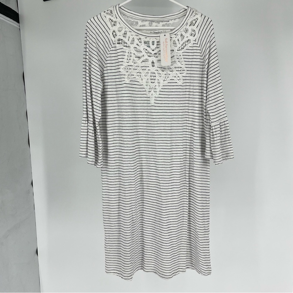SOFT SURROUNDINGS NWT LOLANA DRESS BLACK WHITE PETITE MEDIUM - Picture 2 of 11